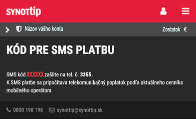 Kód pre SMS platbu v Synottipe