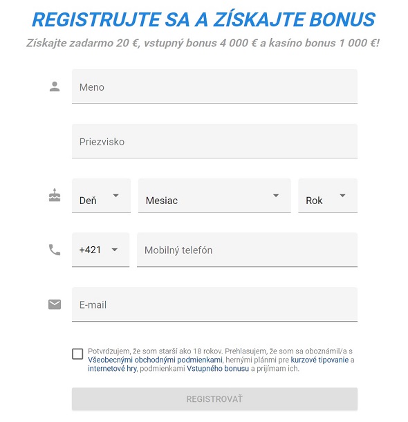 Registrácia v Tipsport kasíne