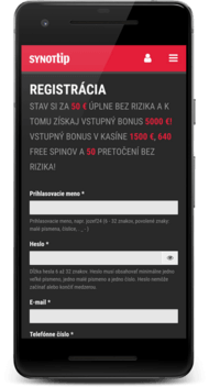 SYNOT TIP registrácia cez mobil