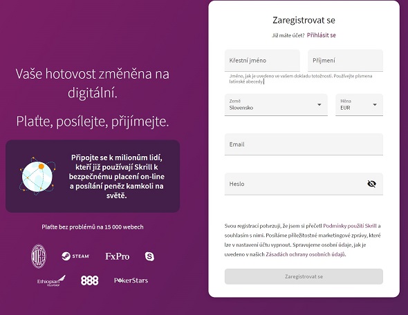 Registrácia v Skrill