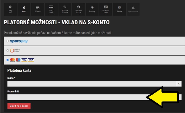 Vklad na hráčsky účet v SYNOT TIP casine