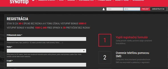 SYNOTTIP registračný formulár SYNOTTIP registračný formulár