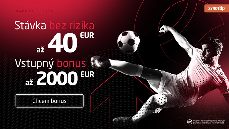 SynotTip bonus za&nbsp;registráciu 40 € zadarmo na&nbsp;prvé stávky