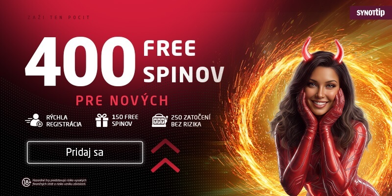 400 free spinov po&nbsp;registrácii v&nbsp;SYNOTtipe