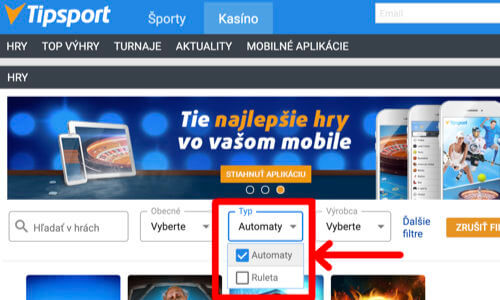 Tipsport kasino filter automaty bez registracie