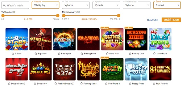 Ovocné automaty v Tipsport online kasíne