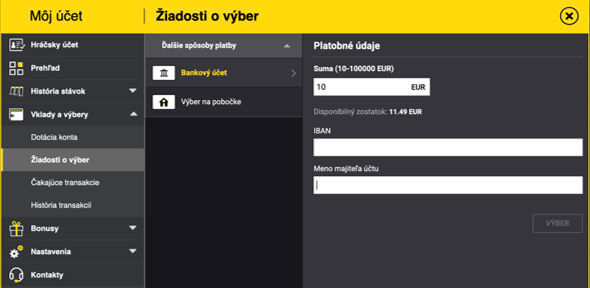 Fortuna výber z konta