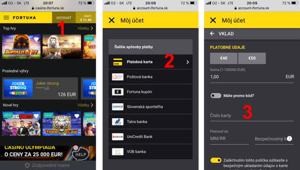 Fortuna vklad cez mobil platobna karta
