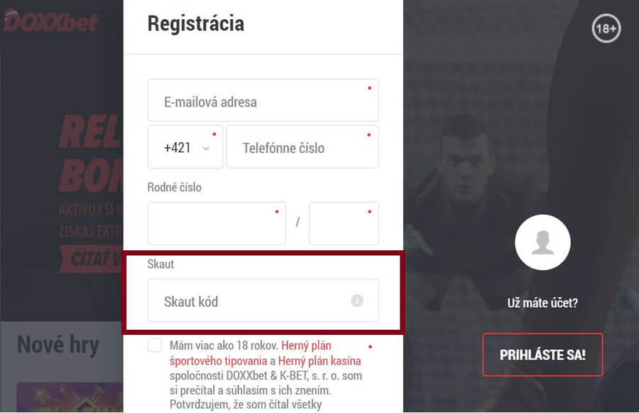 Pri Doxxbet registrácii nezabudnite použiť Skaut kód AFF1082