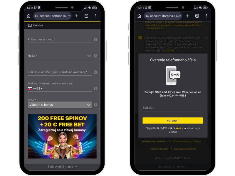 Fortuna registrácia – osobné, prihlasovacie a&nbsp;kontaktné údaje