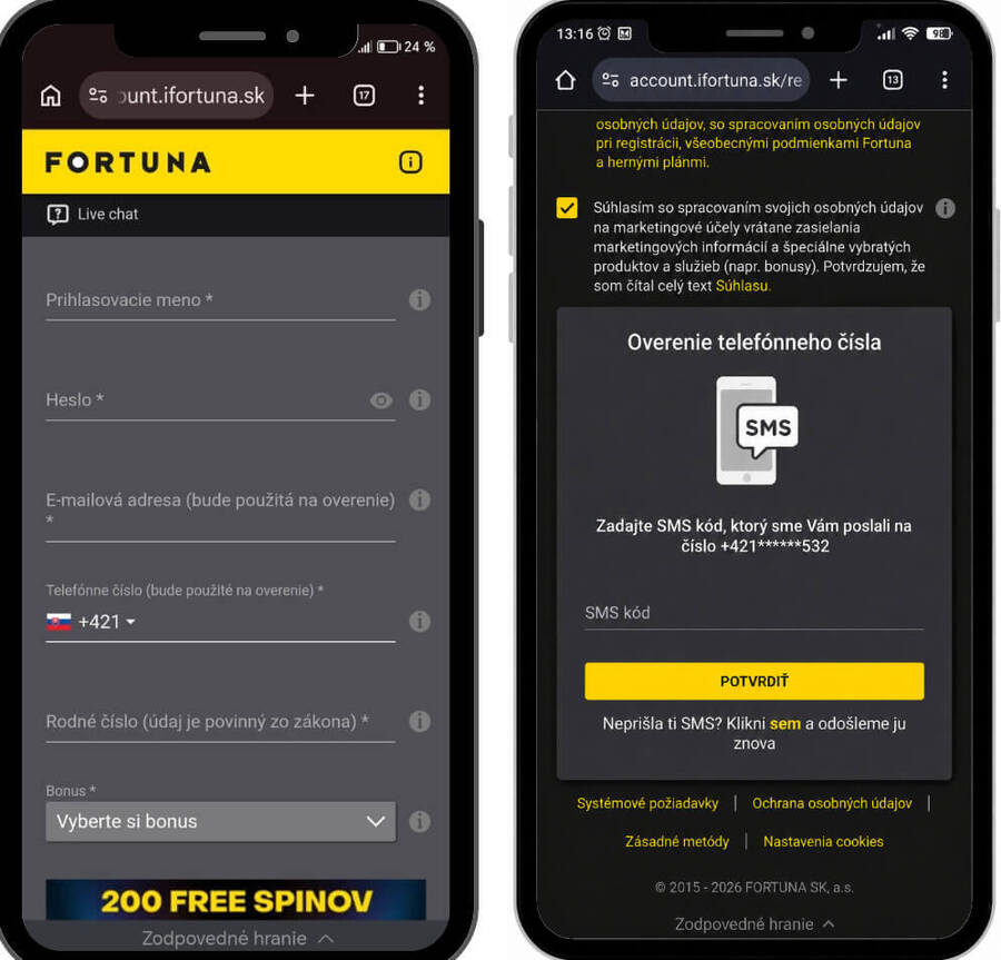 Prvý krok registrácie vo&nbsp;Fortune