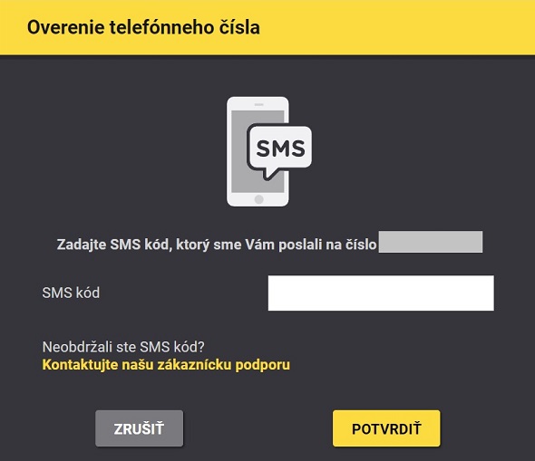 Registrácia vo Fortuna SK - Overenie telefónneho čísla