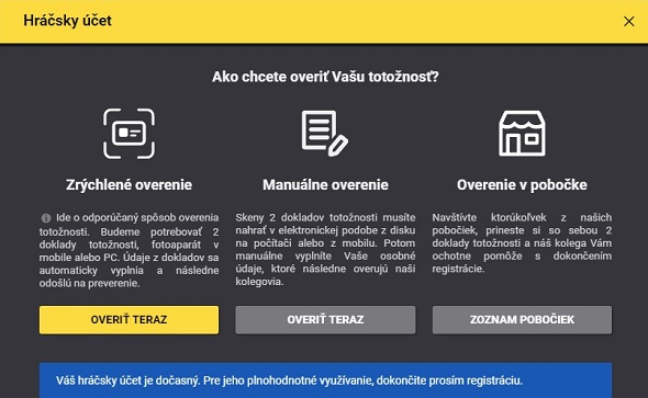 Fortuna registrácia - Overenie totožnosti