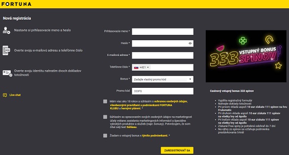 iFortuna - Registrácia