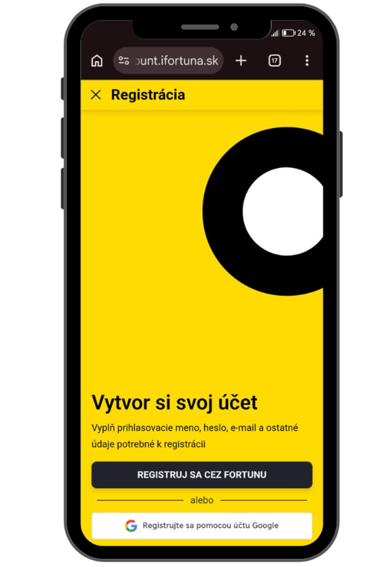 Registrácia vo&nbsp;Fortune cez&nbsp;Google účet