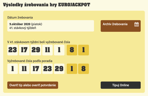 Eurojackpot - história vyžrebovaných čísel