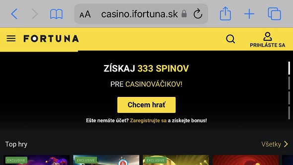 Fortuna mobilný web
