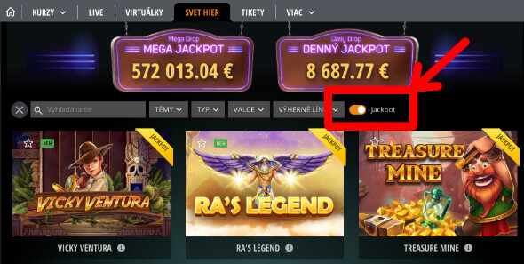 Jackpot filter Niké Svet Hier
