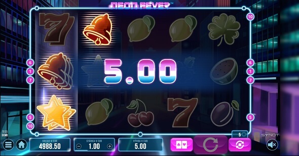 Výhra cez ztrojený symbol v Neon Fever v Synot Tip