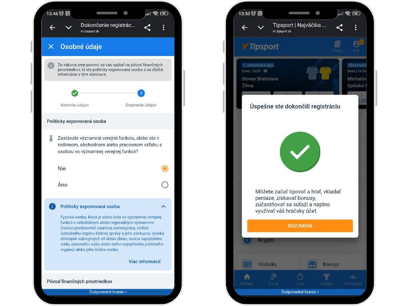 Tipsport registrácia – dokončenie registrácie