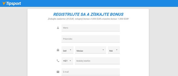 Registrácia v Tipsport kasíne