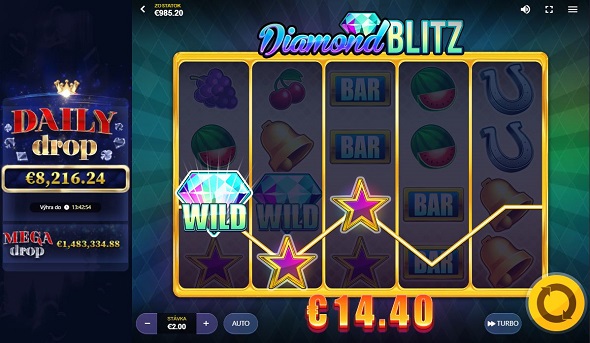 WILD výhra a jackpoty v automate Diamond Blitz