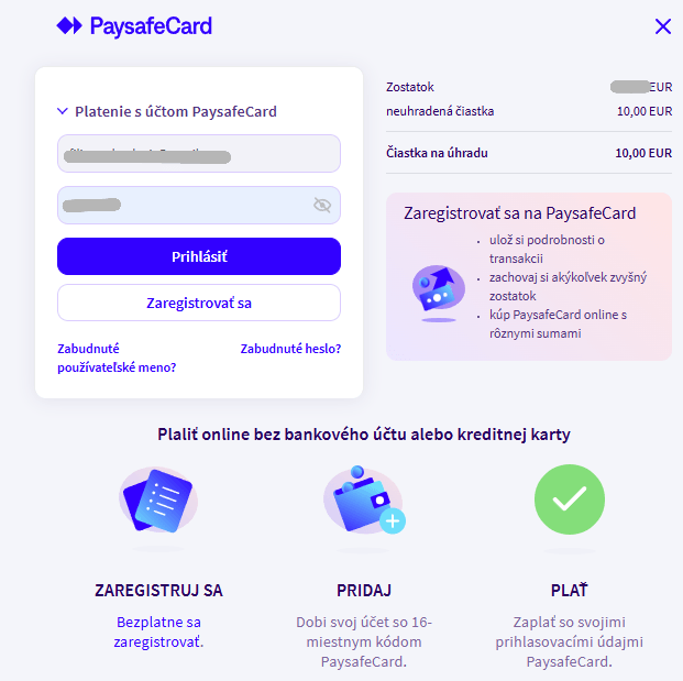 Paysafecard prihlásenie na&nbsp;dokončenie vkladu