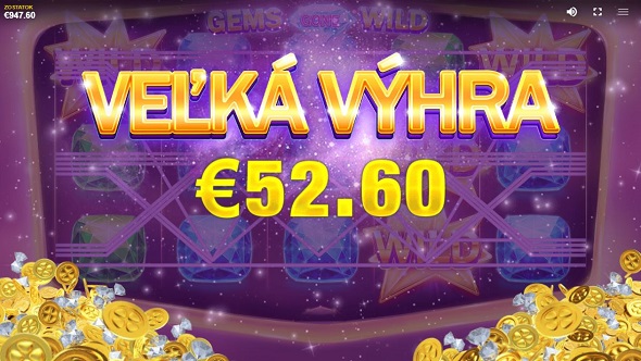 BIG WIN na automate Gems Gone Wild padá pomerne často