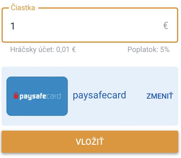 Paysafecard vklad cez Tipsport mobilnú aplikáciu