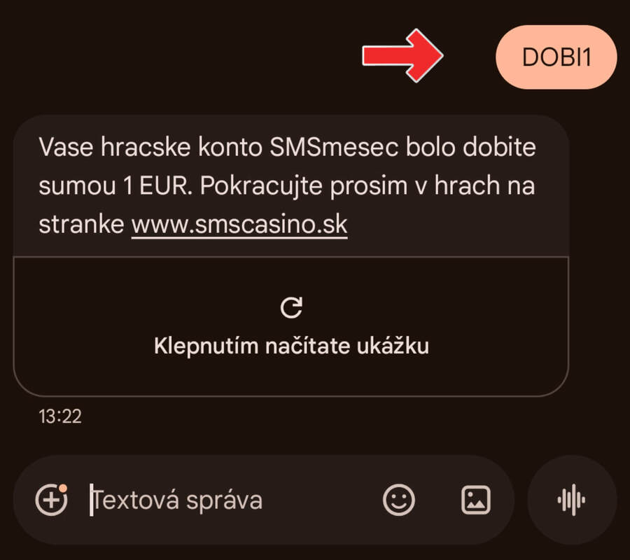 SMS casino 1 € vklad