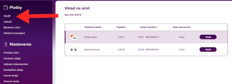 Vklad na&nbsp;účet v&nbsp;Rebuy Stars kasíne