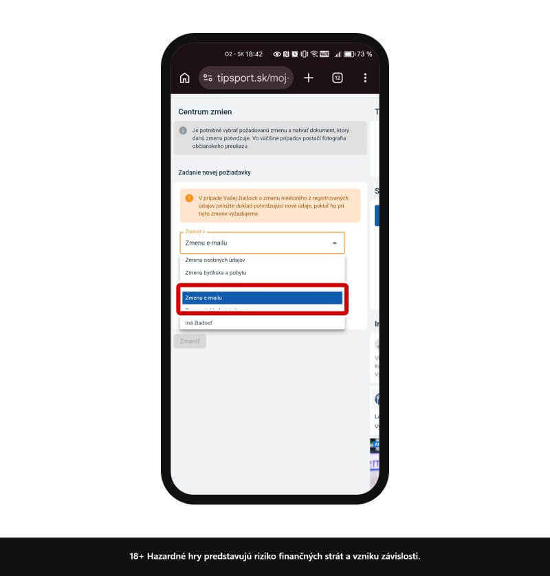 Zmena e-mailu v&nbsp;Tipsporte