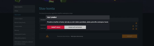 Betor SK - zmena hesla