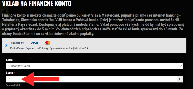 DoubleStar kasíno vklad 5 €