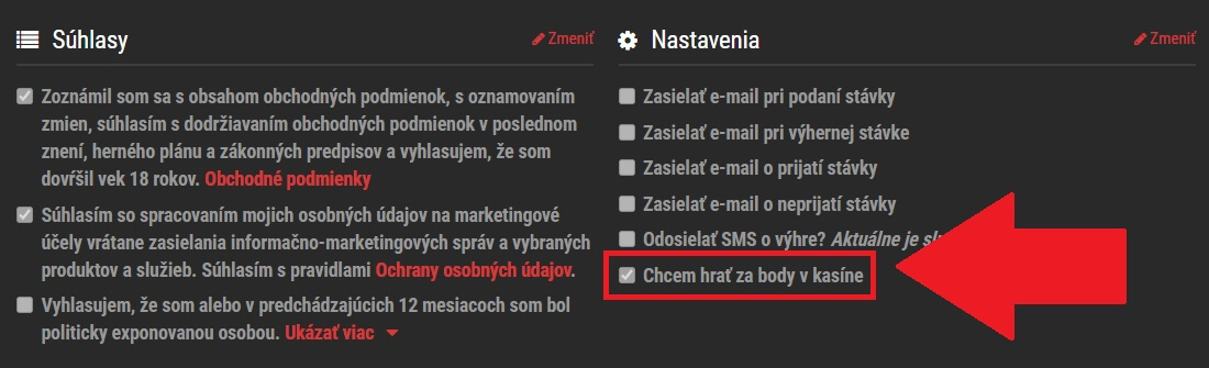 Hrať za body v kasíne SYNOTTIP
