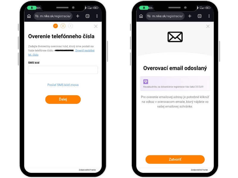Niké registrácia – krok č.&nbsp;2