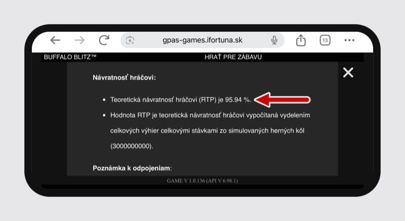 Hodnota RTP nájdená v&nbsp;hre