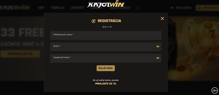 KajotWin registrácia