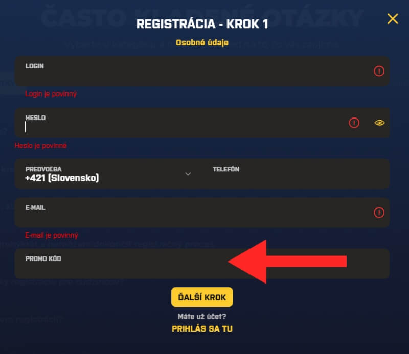 Promo kód pri&nbsp;registrácii