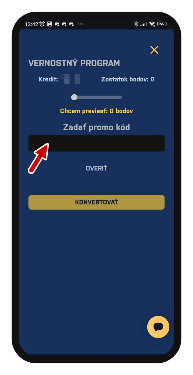 Vkladanie promo kódu vo&nbsp;vernostnom programe