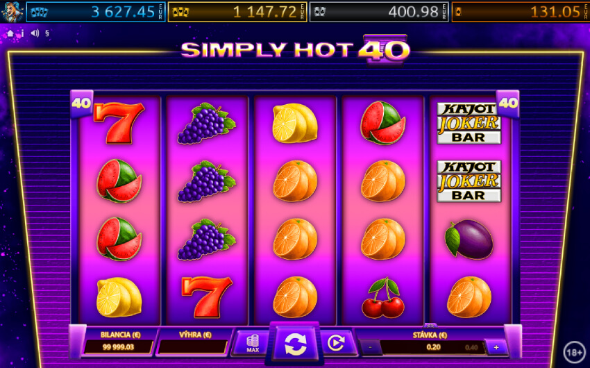 Kajot Win online casino - automat Simply Hot 40