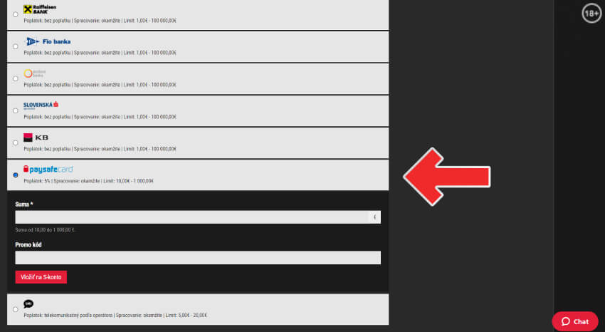 SynotTip online casino - vklad peňazí cez Paysafecard