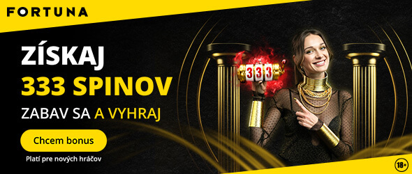 Fortuna bohyňa na reklamnom banneri lákajúcom na bonus 333 spinov