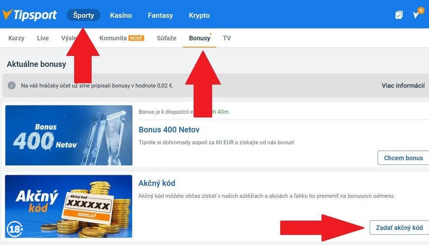 Kam zadať akčný kód