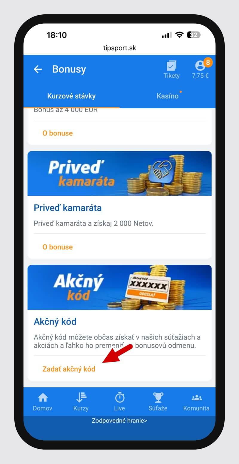 Tipsport akčný kód po&nbsp;registrácii
