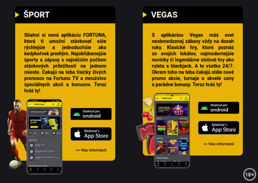 Nainštalujte si Fortuna aplikácie VEGAS a ŠPORT