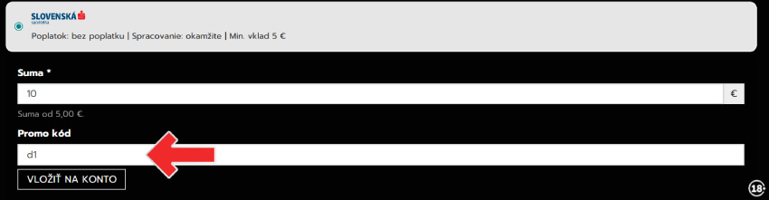 Slovmatic promo kód pri&nbsp;vklade