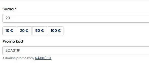 Tipos promo kód ECASTIP