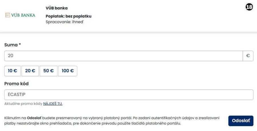 Tipos promo kód ECASTIP