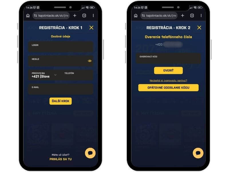 Kajot Intacto casino SK registrácia – prvý krok